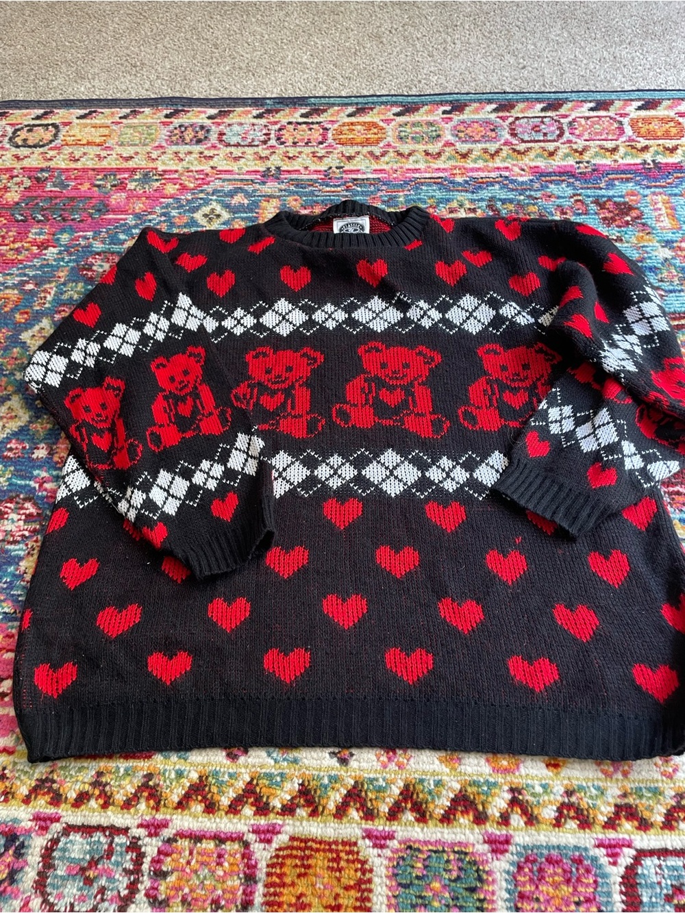 Classic Essentials RED TEDDY BEAR SWEATER -vintage!